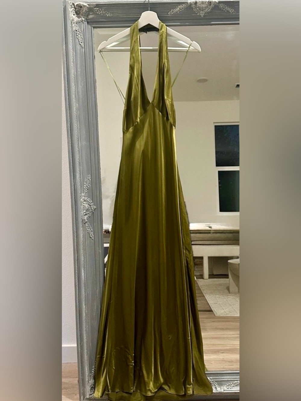 Reformation Daniela Silk Dress | Olive Green | NWT - Picture 6 of 10